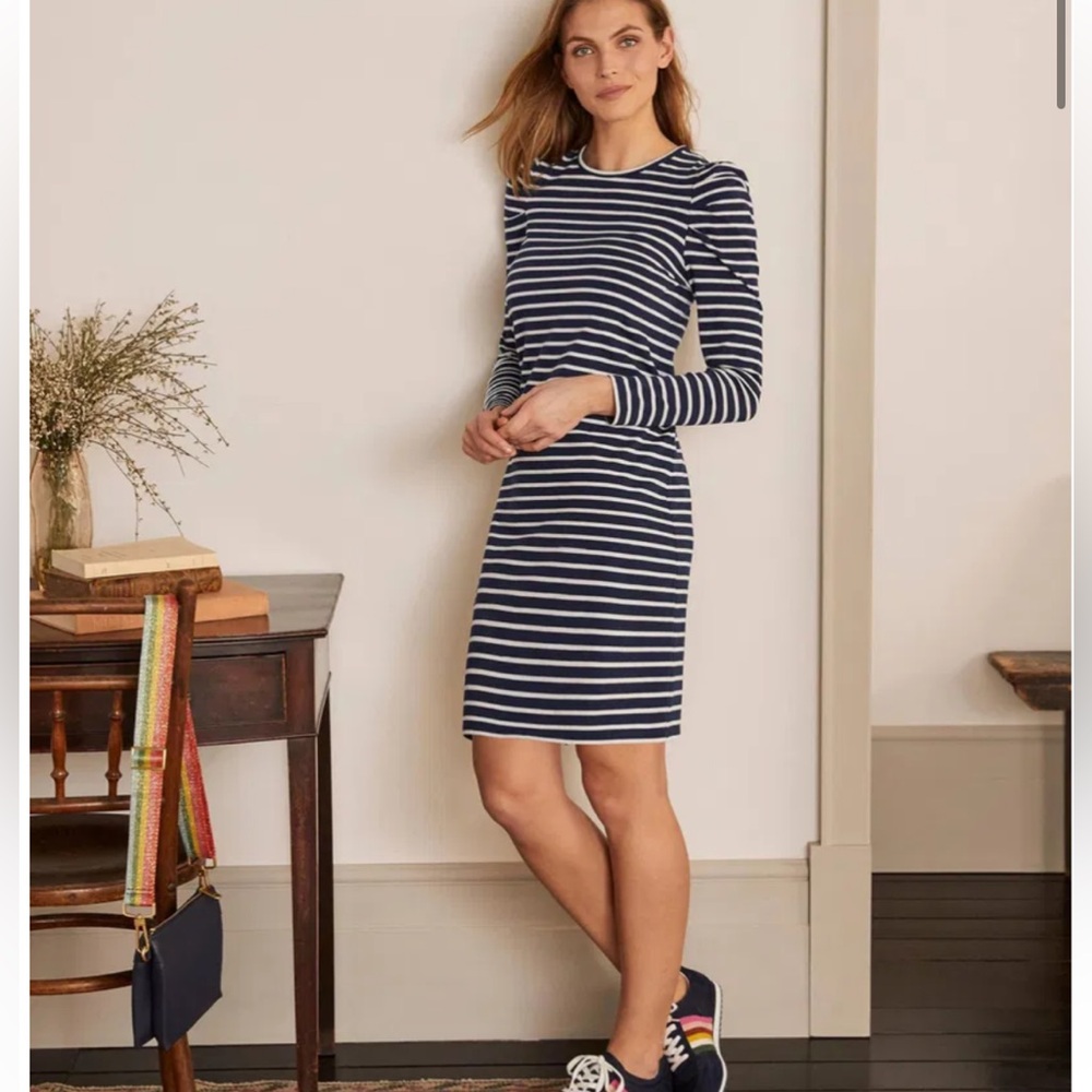 Navy Striped Long Sleeve Dress